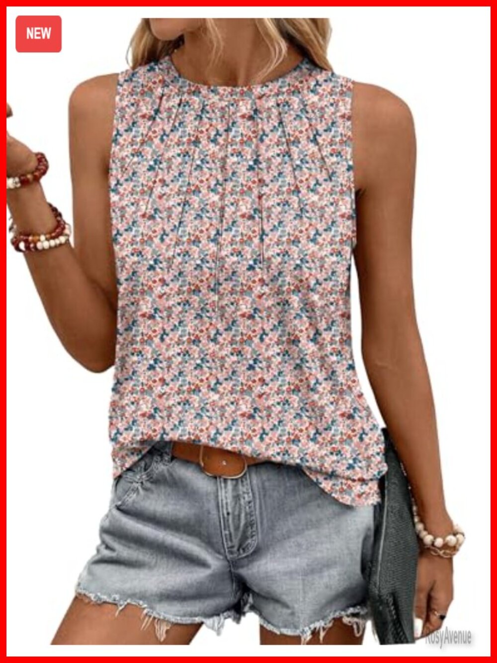 Women's Pleated High Neck Tank Top Loose Fit Flowy Sleeveless Tunic Summer
